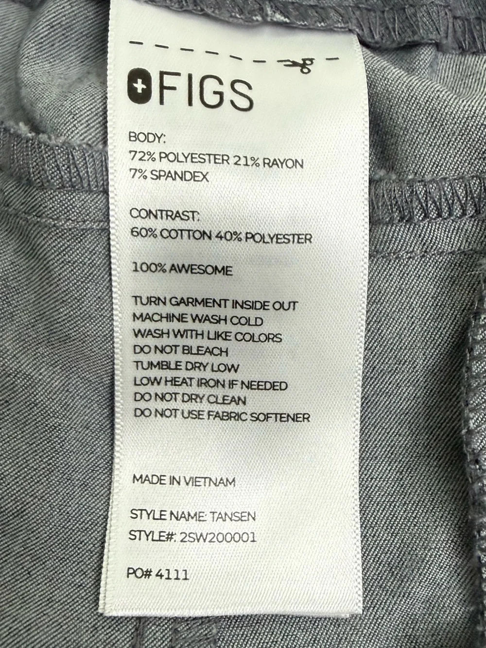 FIGS | Tansen Casual Scrub Pants | Graphite Grey| 5XL/S